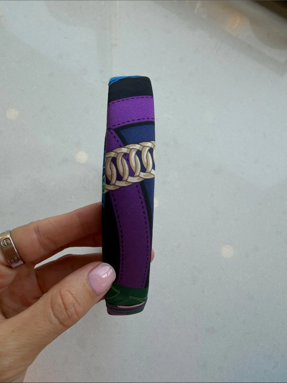 Like hew HERMES Purple & Green Silk Twilly Headband